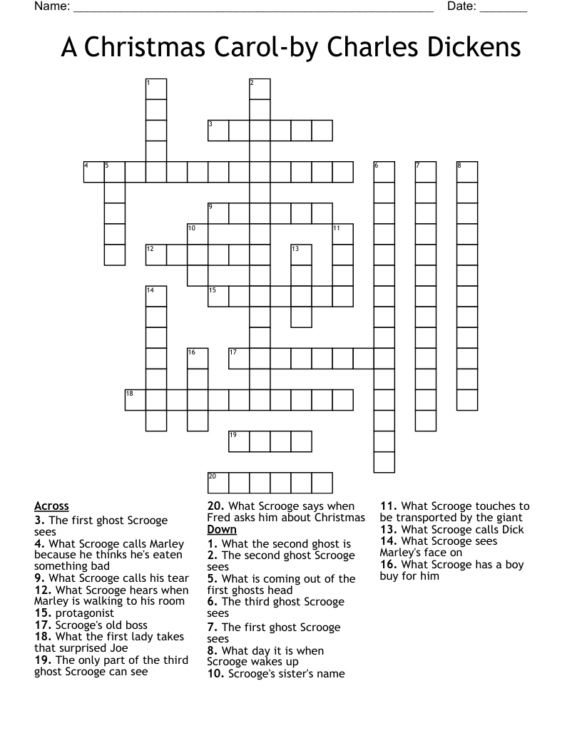 A Christmas Carol-By Charles Dickens Crossword - Wordmint for A Christmas Carol By Charles Dickens Crossword Puzzle