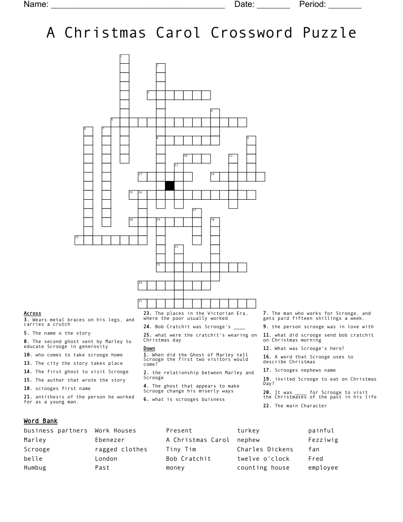 A Christmas Carol Crossword Puzzle - Wordmint with regard to Christmas Carol Crossword Puzzle Answers
