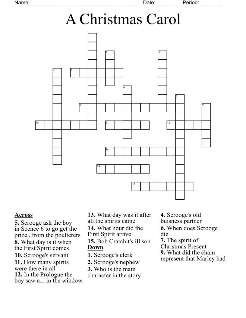 A Christmas Carol Crossword - Wordmint in Prize in a Christmas Story Crossword