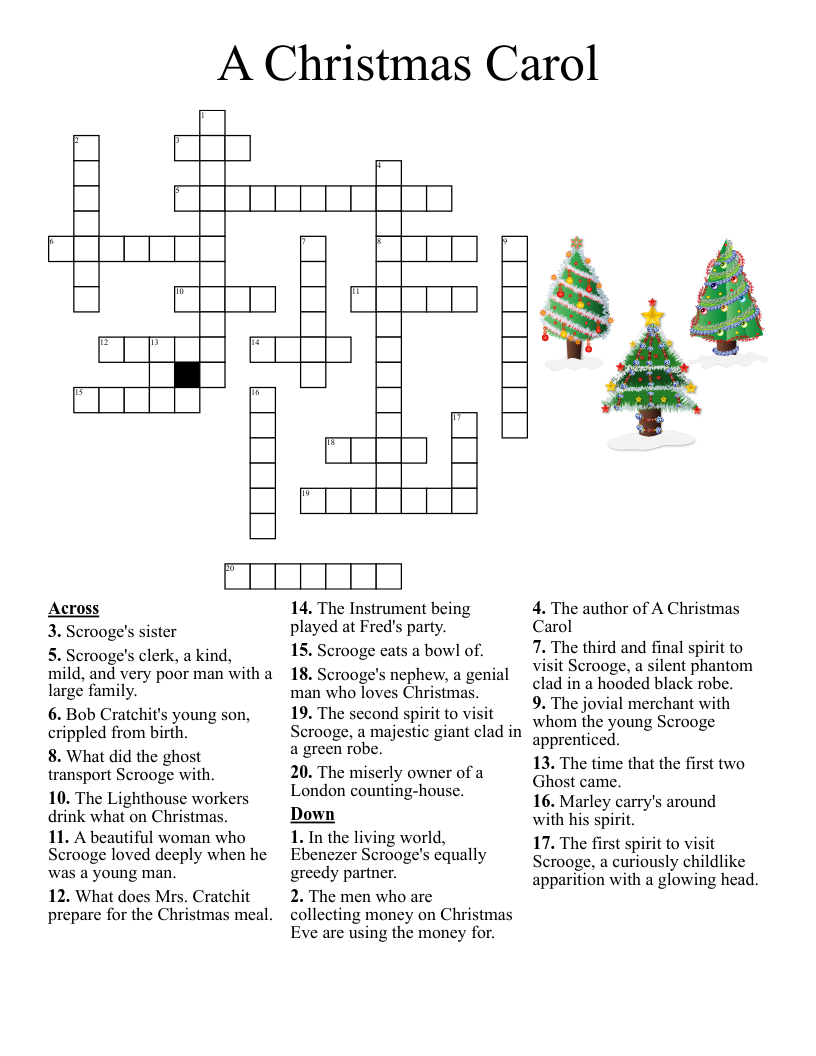 A Christmas Carol Crossword - Wordmint with The First Christmas Carol Crossword Clue