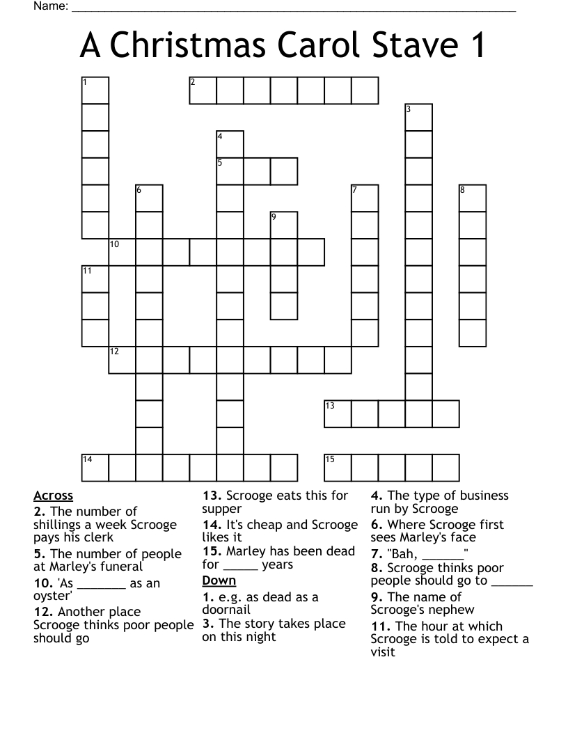 A Christmas Carol Stave 1 Crossword - Wordmint with A Christmas Carol Crossword 1 Answers