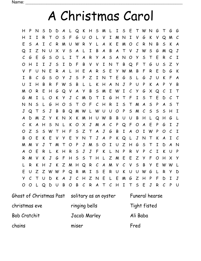 A Christmas Carol Word Search - Wordmint within Miser in a Christmas Carol Crossword Clue