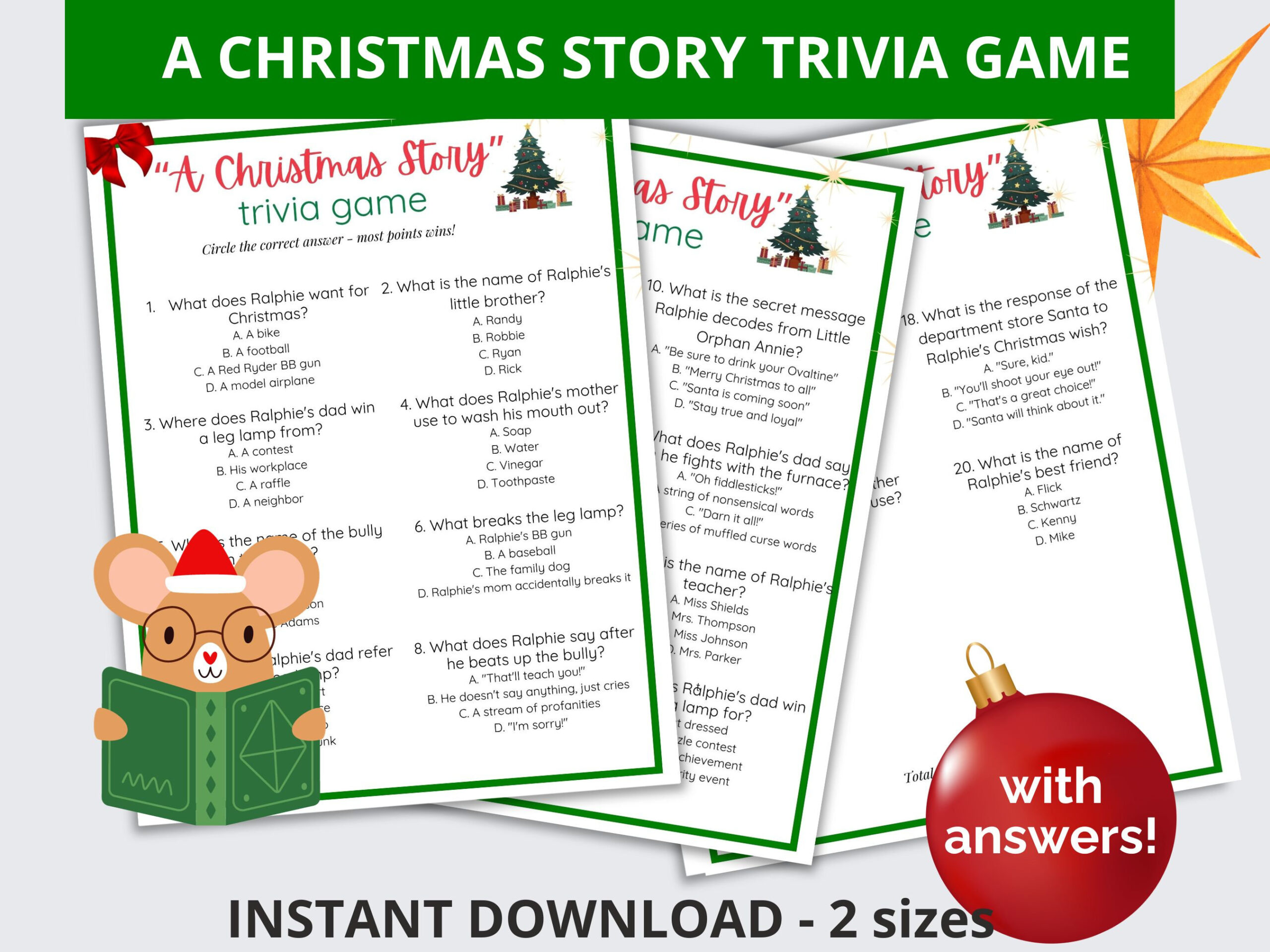 A Christmas Story Trivia, Christmas Trivia, Holiday Party Game regarding A Christmas Story Best Lines Crossword Answers