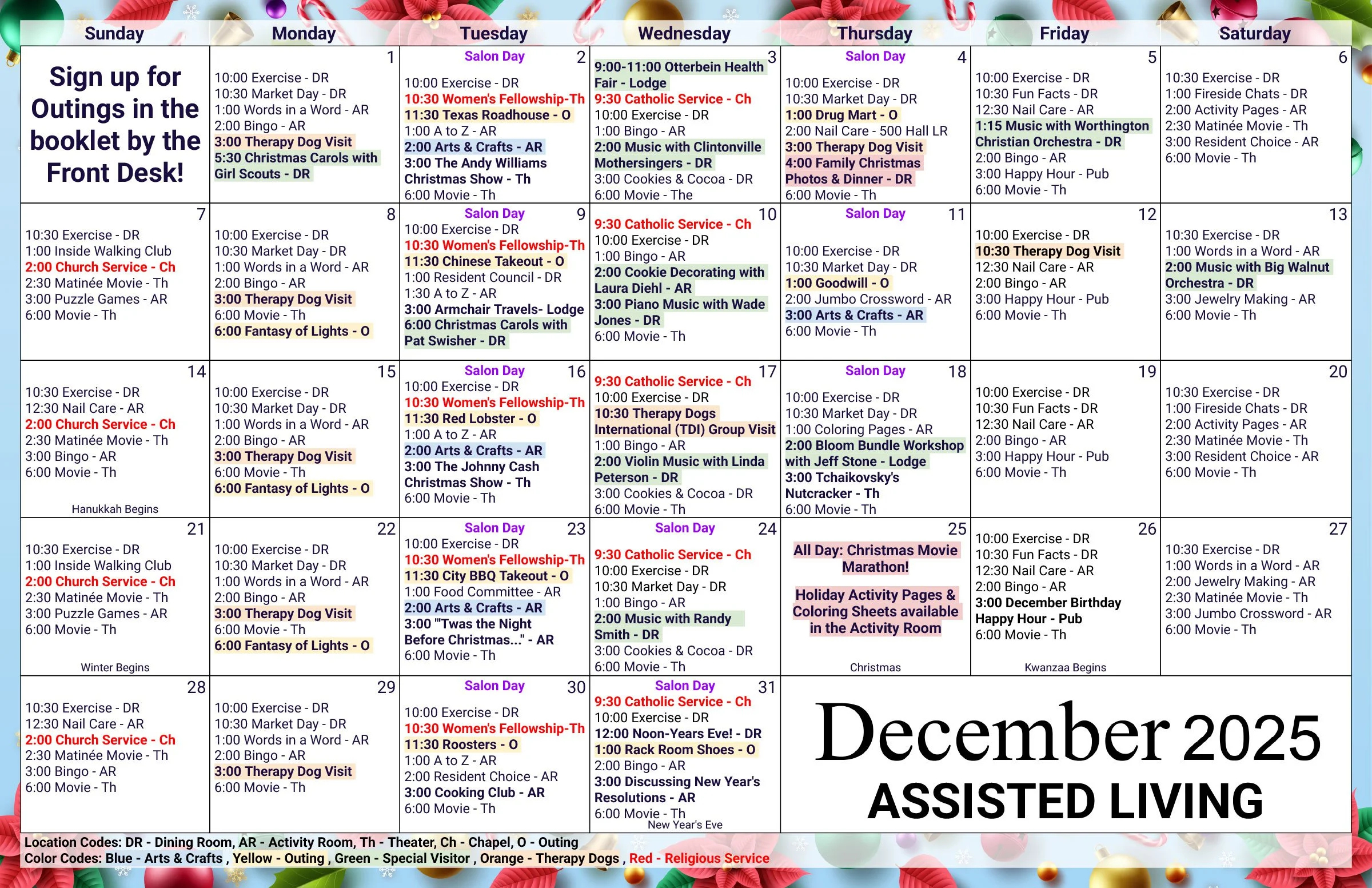 assisted living calendar assisted living at the inn at bear trail pertaining to 12 days of christmas musician crossword Assisted Living Calendar — Assisted Living At The Inn At Bear Trail pertaining to 12 Days Of Christmas Musician Crossword