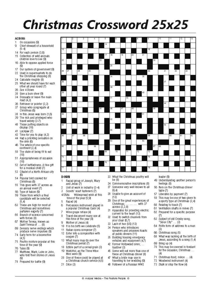 Adult Christmas Crossword Printable
