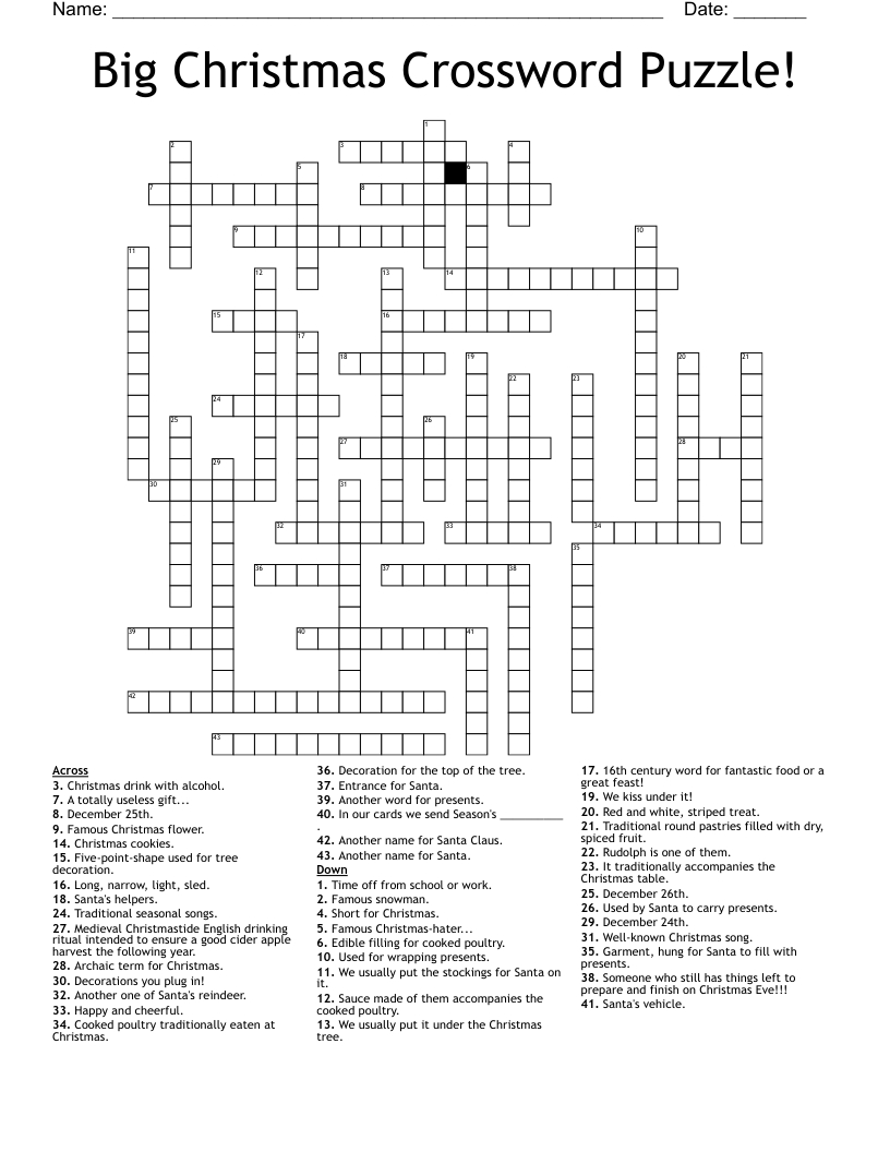 Big Christmas Crossword Puzzle! - Wordmint in The Giant Christmas Crossword