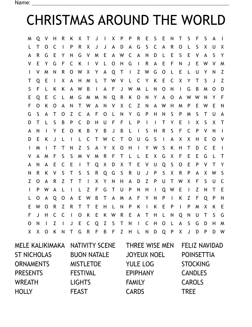 Christmas Around The World Word Search - Wordmint pertaining to Christmas Around The World Crossword