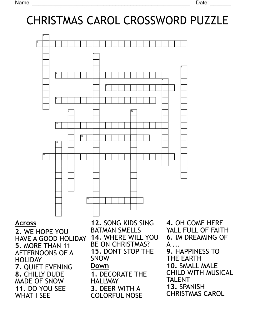 Christmas Carol Crossword Puzzle - Wordmint throughout Sing a Song of Christmas Crossword Puzzle