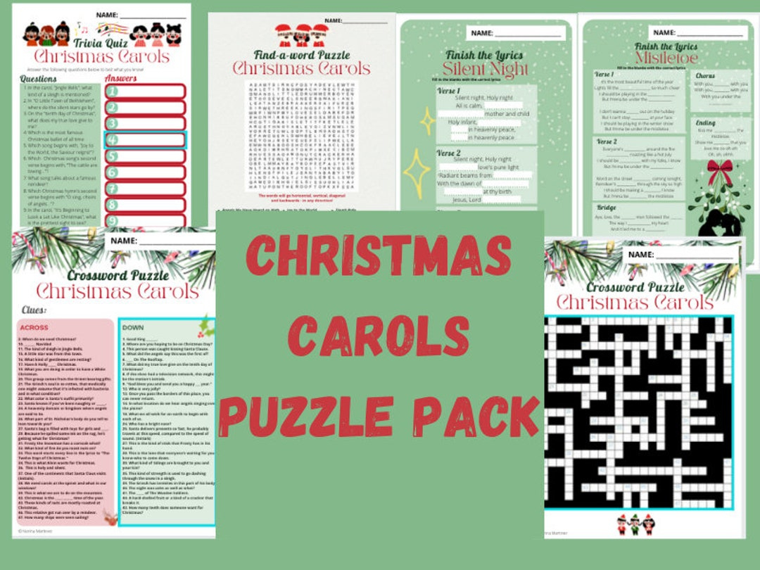 christmas carol puzzles activity pack 4 etsy inside christmas song trio crossword Christmas Carol Puzzles Activity Pack - 4 - Etsy inside Christmas Song Trio Crossword