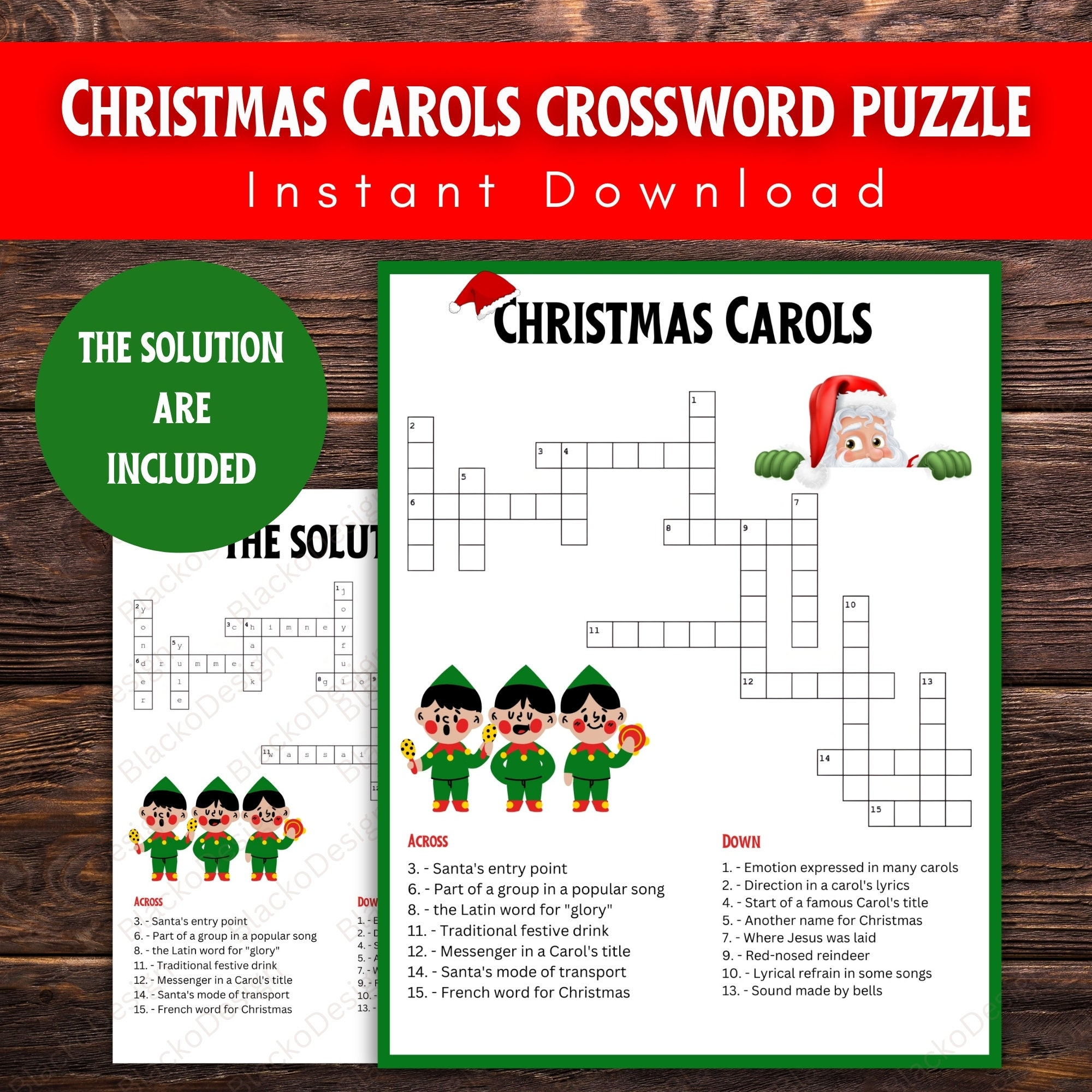 Christmas Carols Crossword Puzzle: Holiday Family Game (Digital throughout Christmas Carols Crossword Puzzle