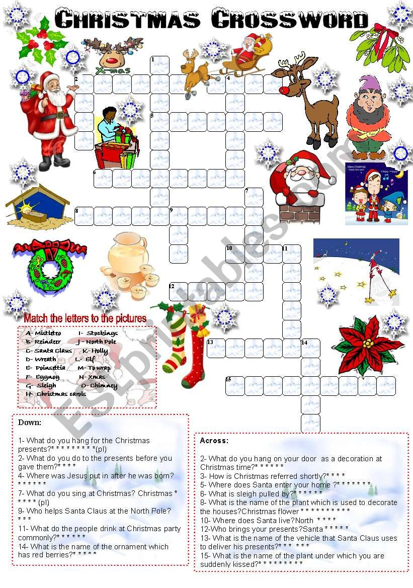 Christmas Crossword (05.12.2008) - Esl Worksheetemila regarding Christmas Crossword With Answer Key