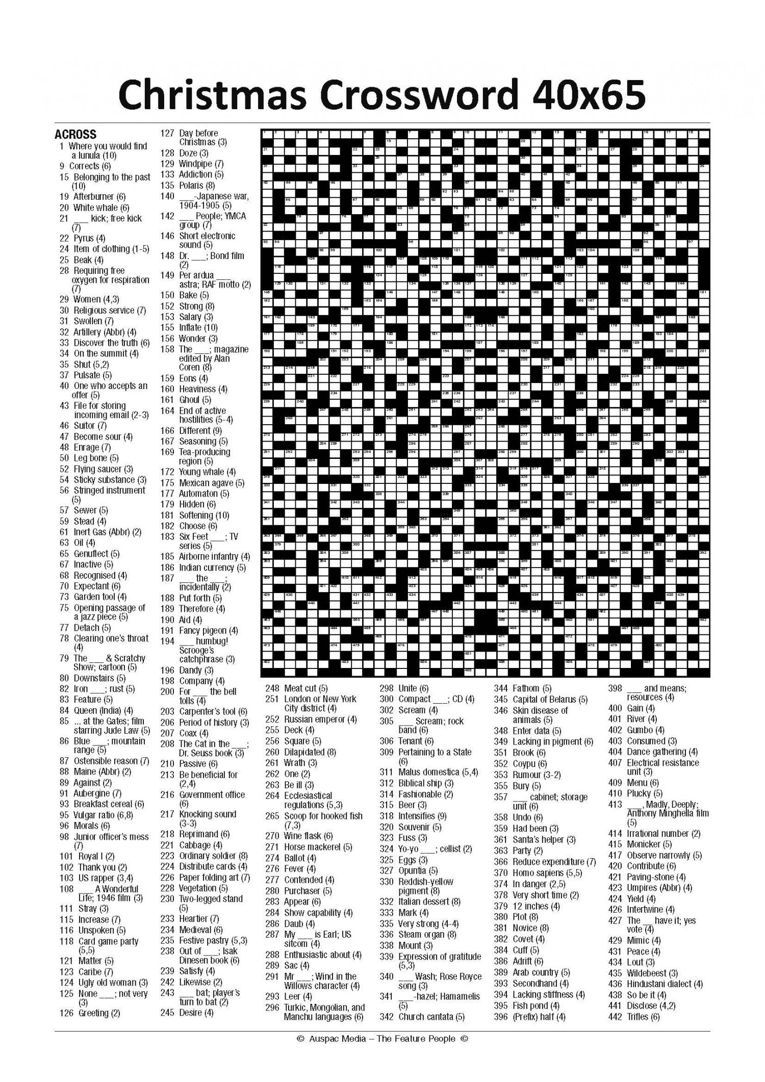 Christmas Crossword 40 X 65 - Large (Kf) within Difficult Christmas Crossword Puzzle
