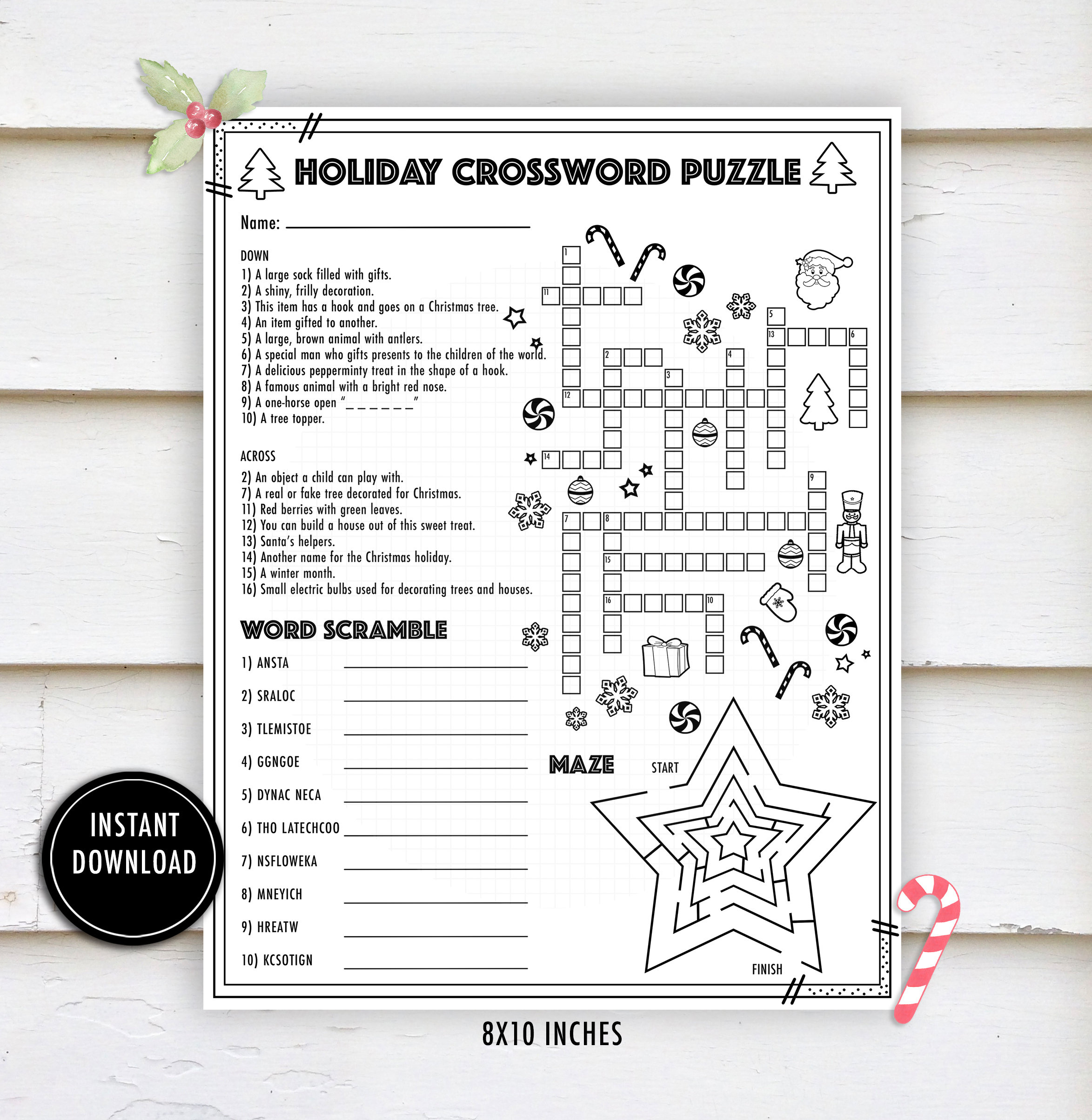 Christmas Crossword Activity Puzzle- &amp;quot;Christmas Worksheets&amp;quot; Winter inside Large Print Christmas Crossword Puzzle