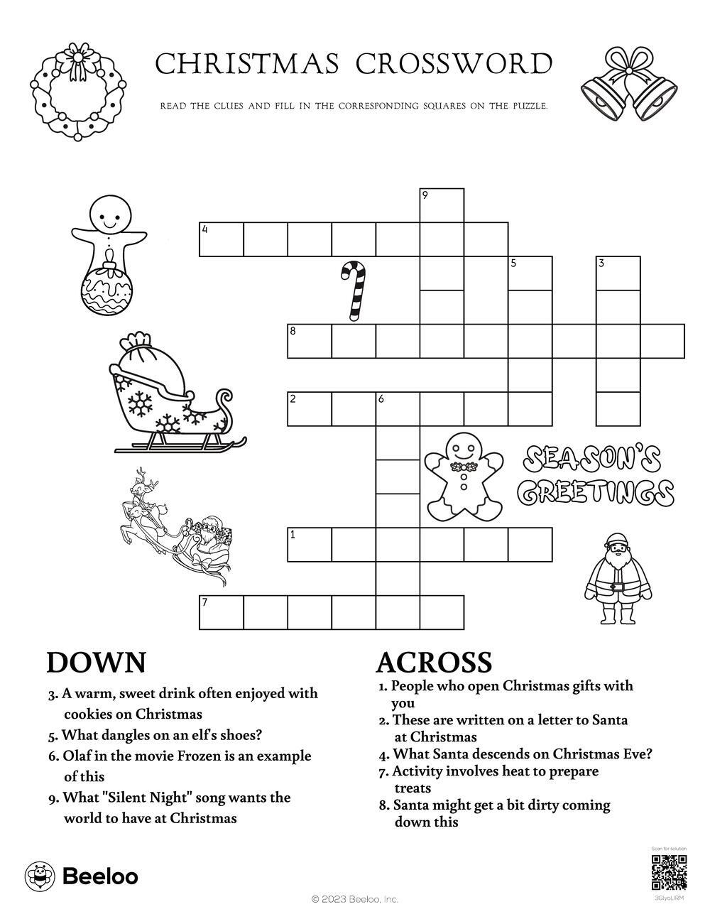 Christmas Crossword • Beeloo Printable Crafts And Activities For Kids in Christmas Song Crossword Clue 5 Letters