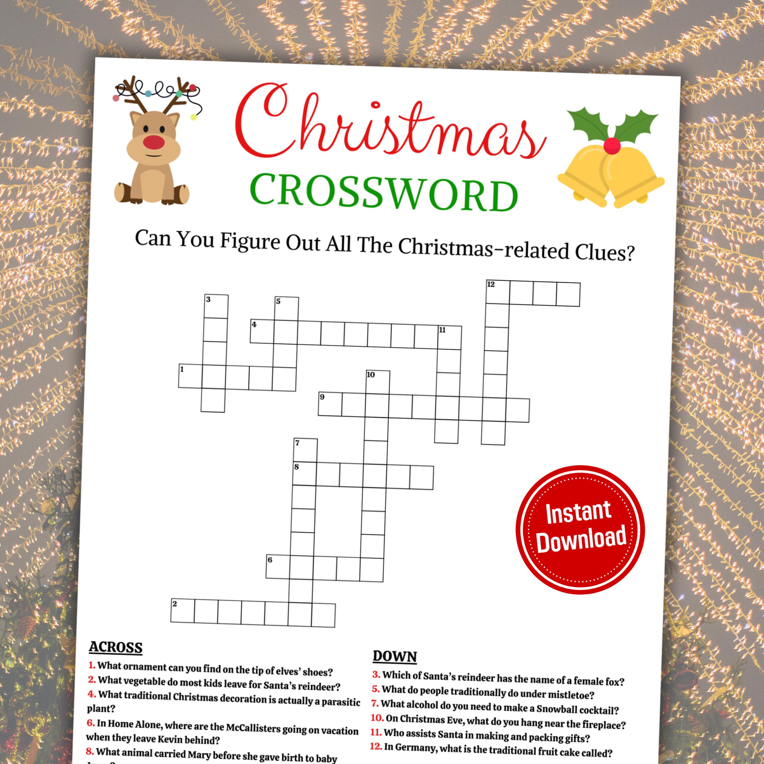 Christmas Crossword Game | Printable Christmas Word Puzzle | Christmas  Crossword Clues To Solve | Christmas Trivia Quiz | Instant Download pertaining to Christmas Song Crossword Clue 4 Letters