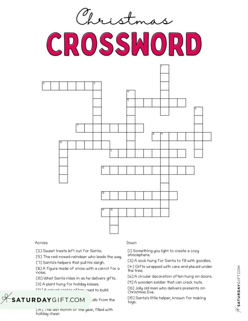 christmas crossword puzzle cute free printable saturdaygift inside christmas crossword printable Christmas Crossword Puzzle - Cute & Free Printable | Saturdaygift inside Christmas Crossword Printable