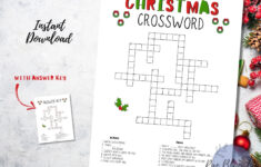 Christmas Crossword Puzzle Printable, Instant Download Kids with Merry Christmas Complete The Crossword Below