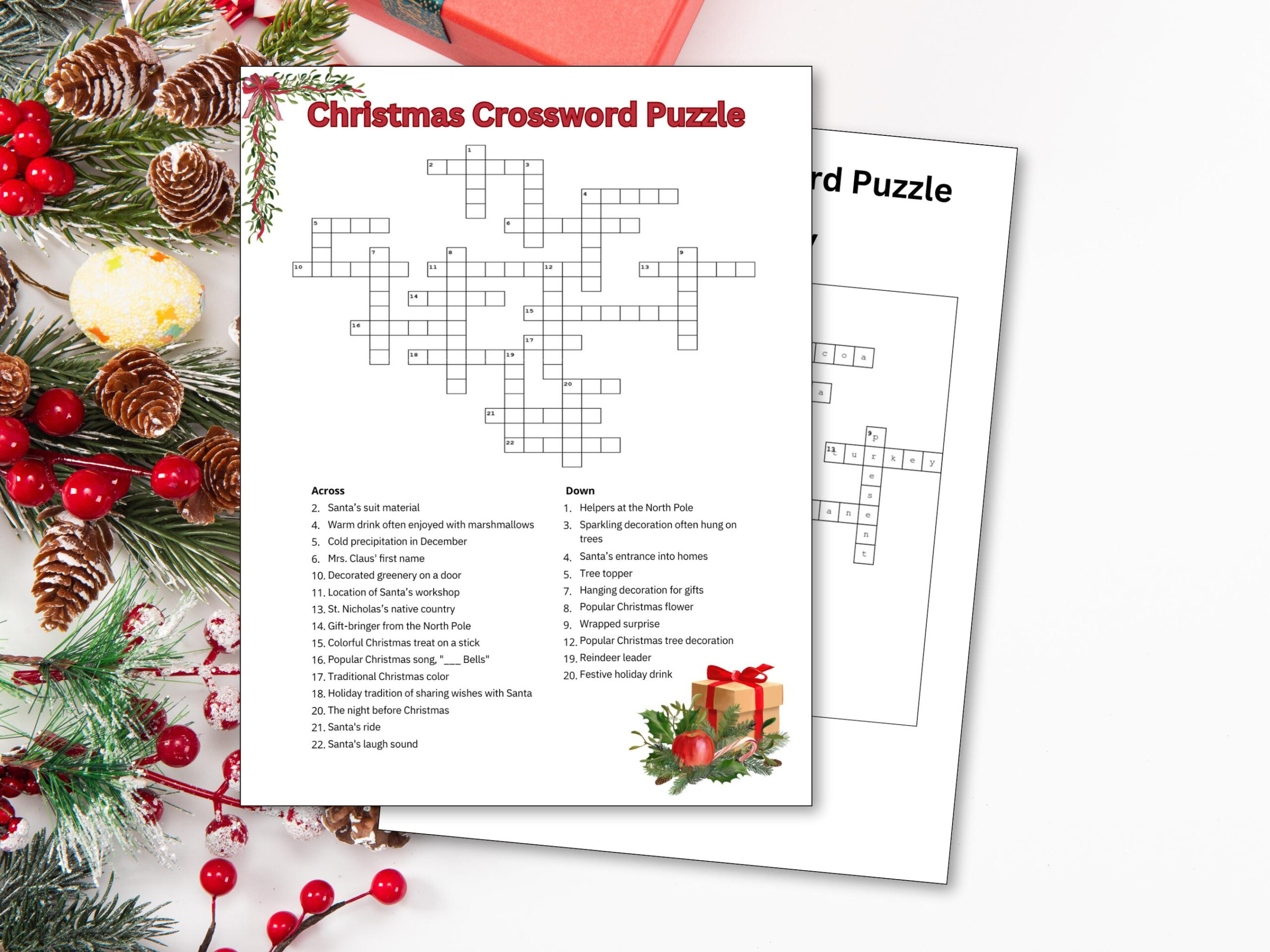 Christmas Crossword Puzzle Printable Worksheet Game-Kids, Adults pertaining to Christmas Doorway Decoration Crossword