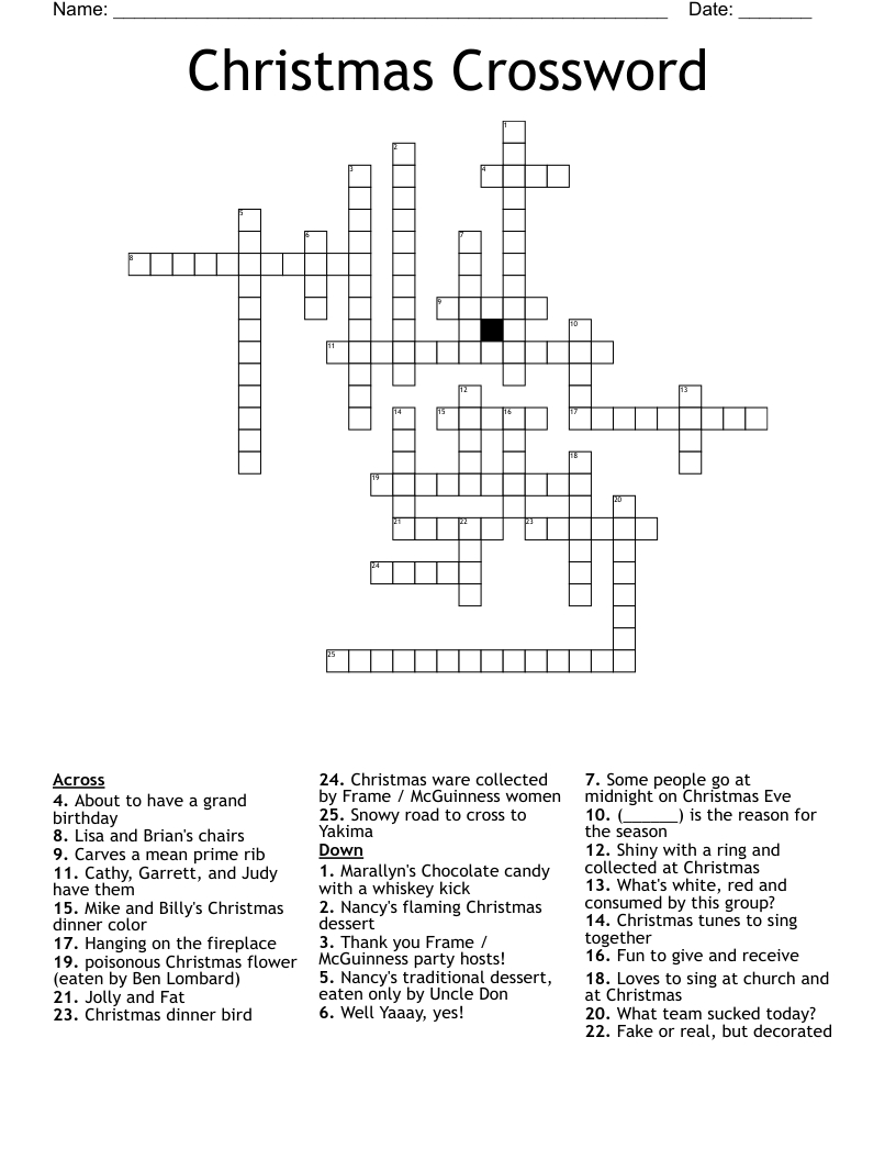 Christmas Crossword - Wordmint intended for Traditional Christmas Eve Dish For Some Crossword