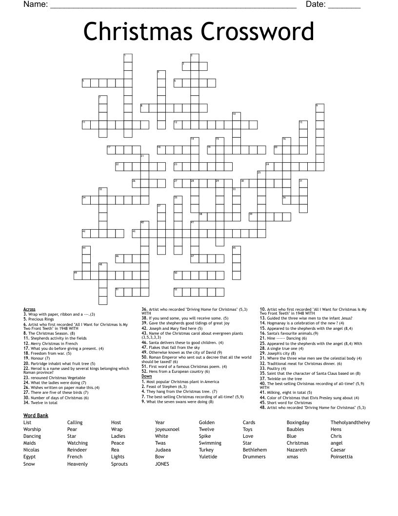 Christmas Crossword - Wordmint pertaining to Christmas Tree Fruit Crossword