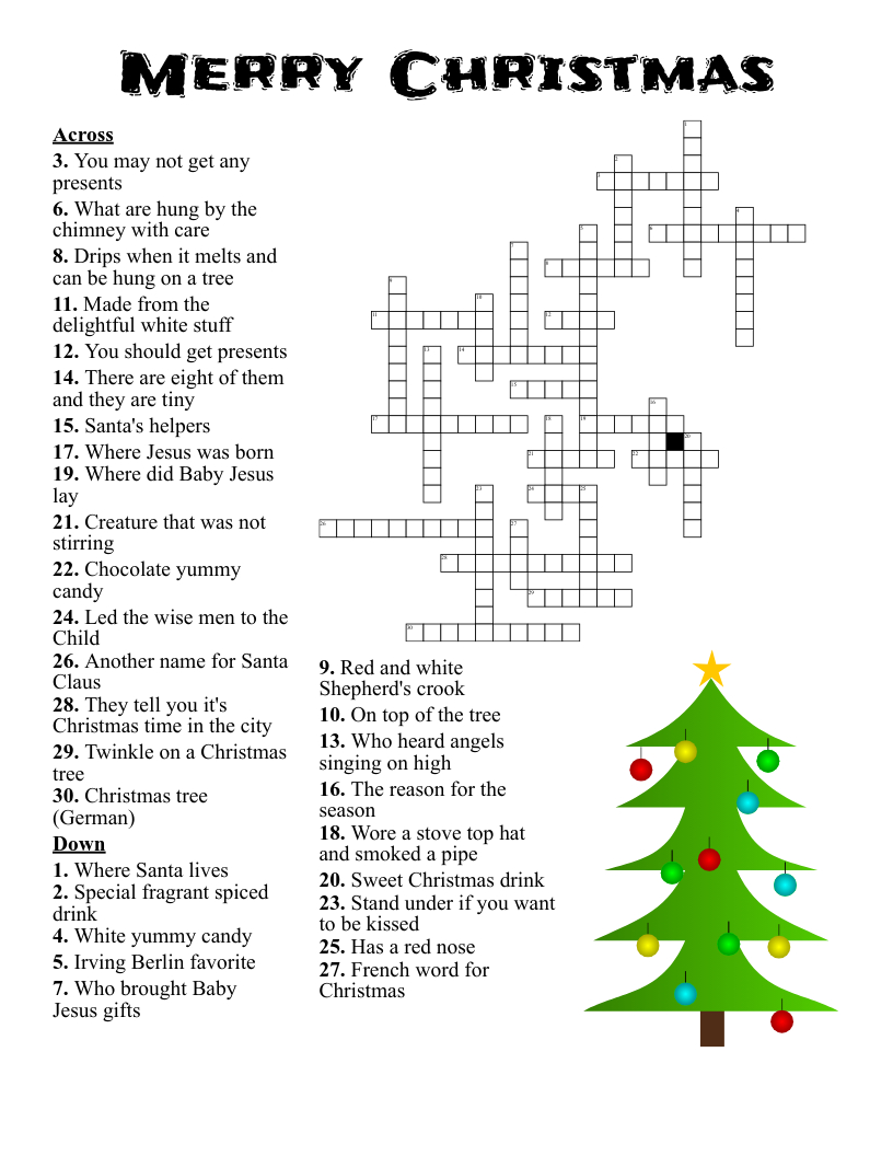Christmas Crossword - Wordmint regarding Christmas Is Here Crossword Puzzle