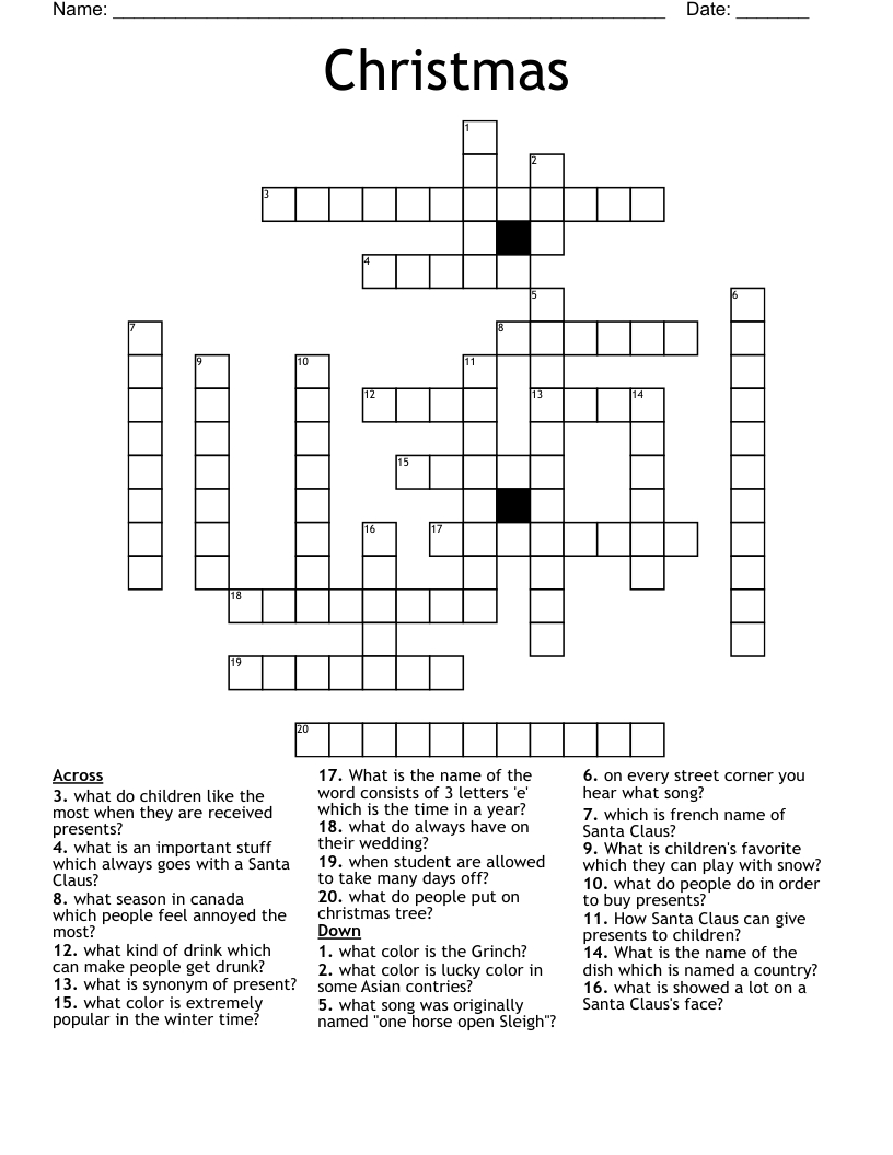 Christmas Crossword - Wordmint with What People Put on Their Christmas Tree Crossword