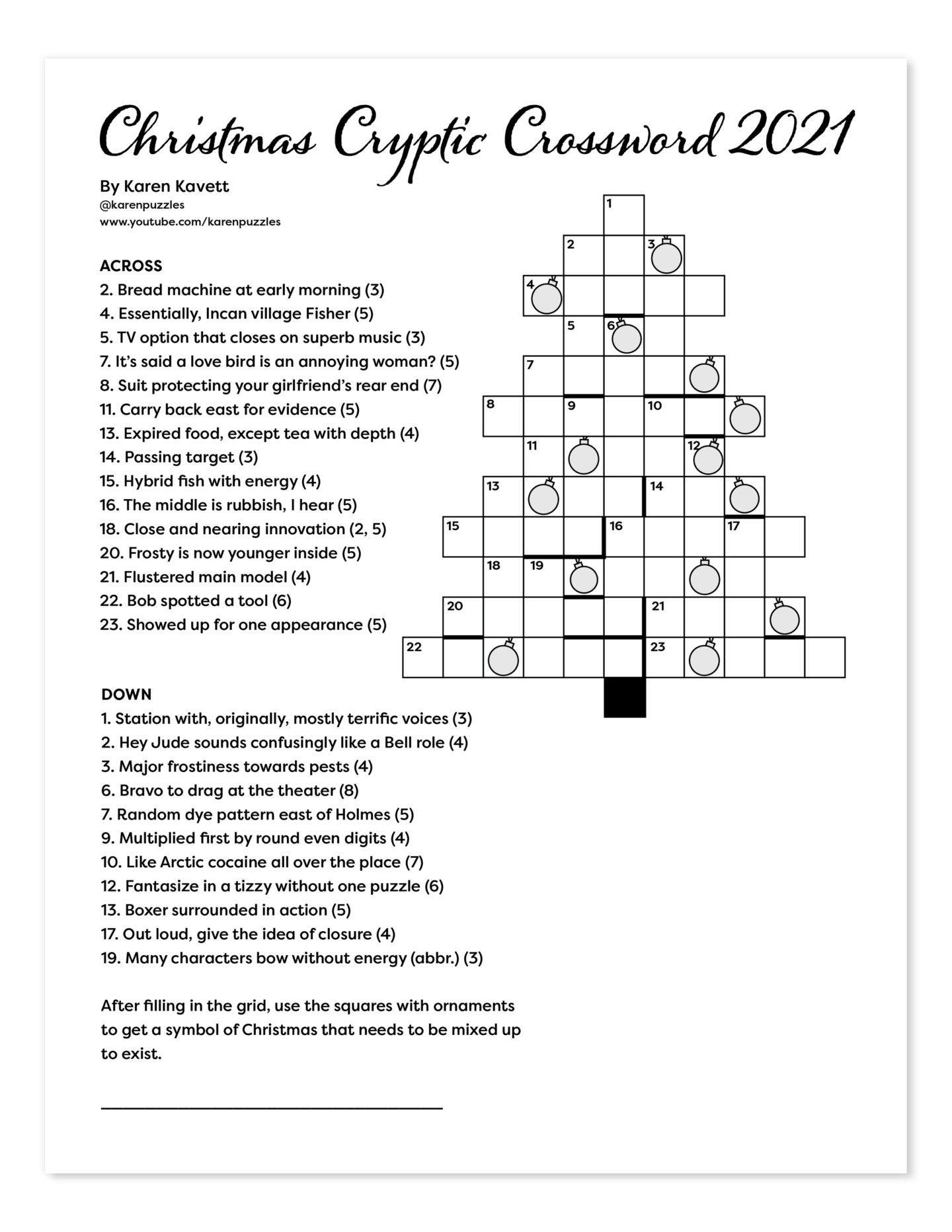 christmas cryptic crossword 2021 karen kavett with regard to some christmas decorations crossword clue Christmas Cryptic Crossword 2021 - Karen Kavett with regard to Some Christmas Decorations Crossword Clue