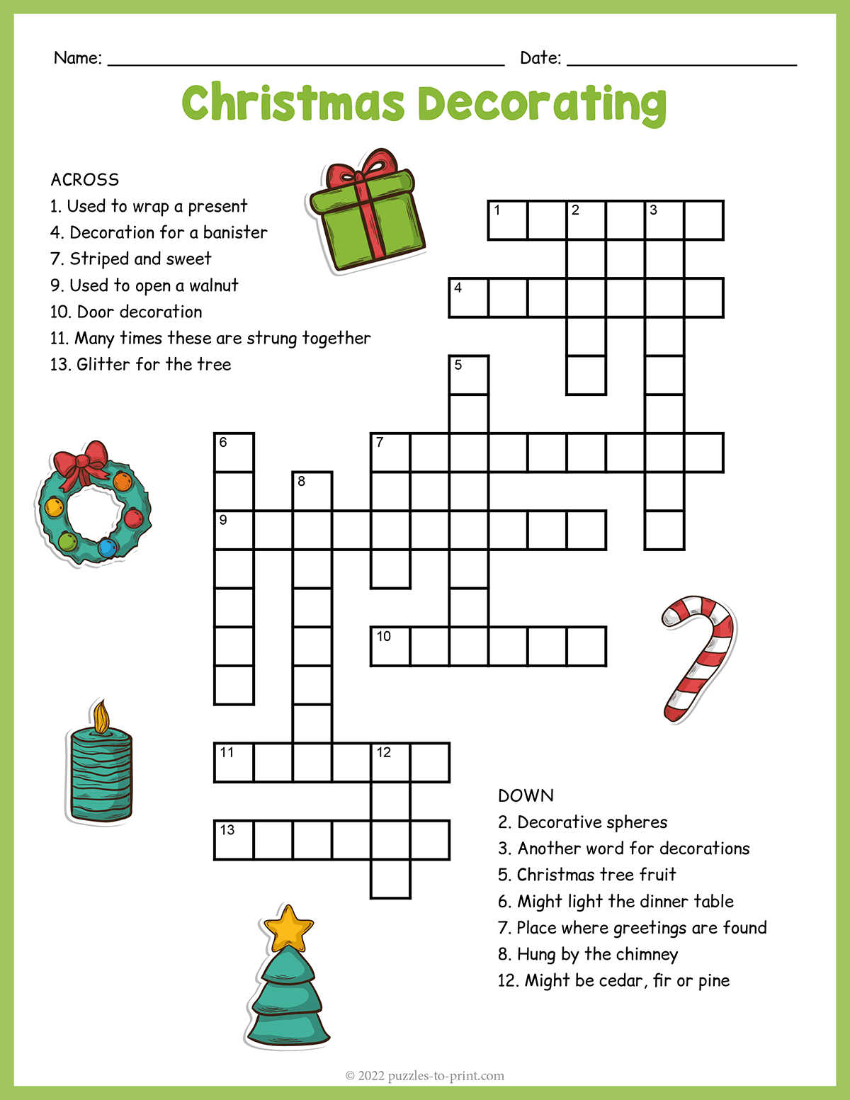 Christmas Decorations Crossword throughout Christmas Tree Decoration Crossword