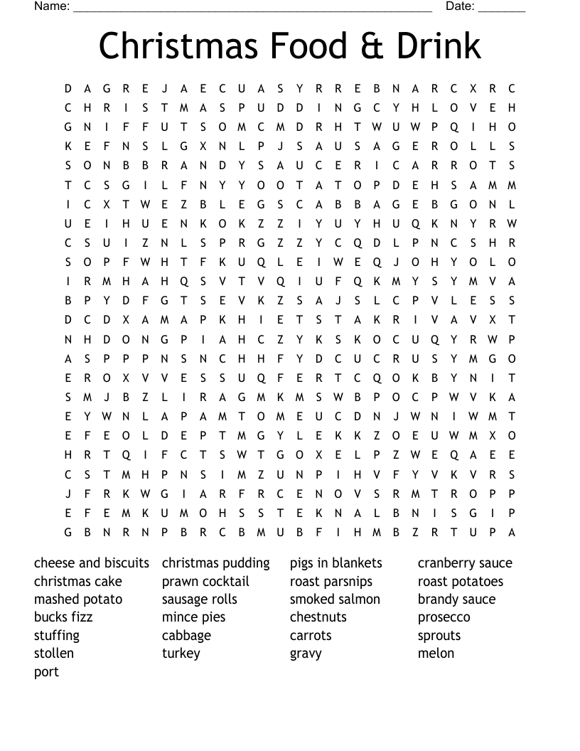 Christmas Food &amp;amp; Drink Word Search - Wordmint inside Christmas Delicacy Crossword Clue