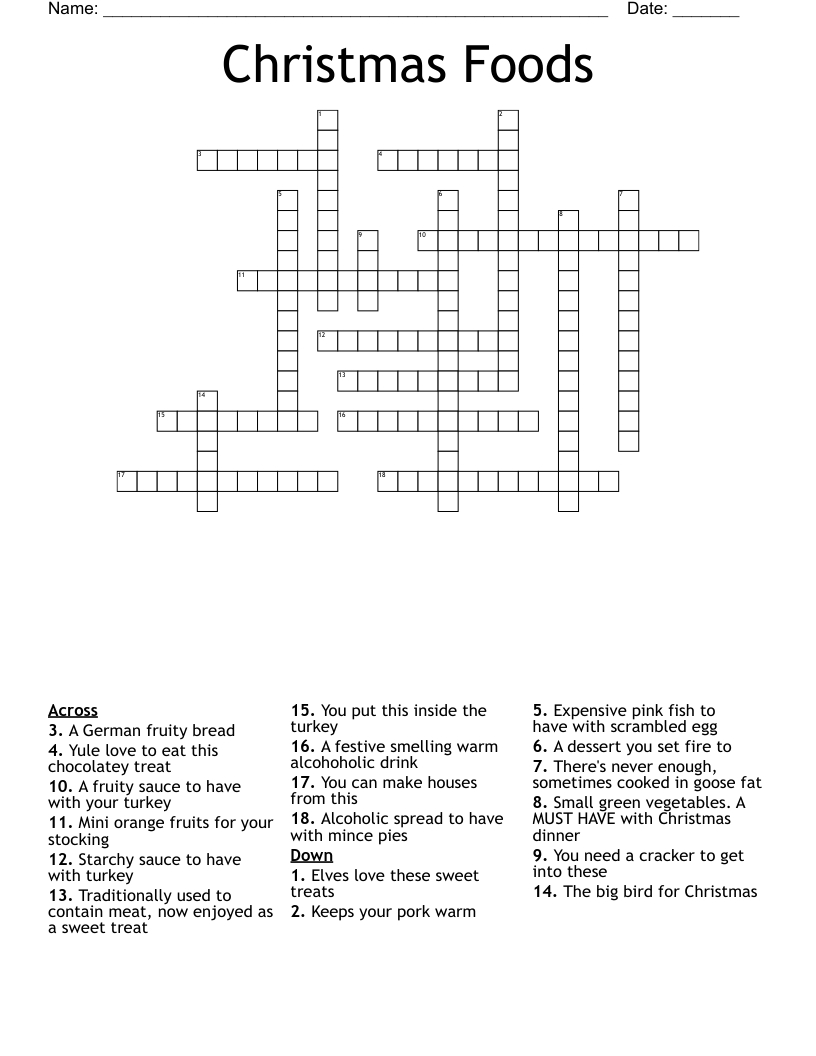 Christmas Foods Crossword - Wordmint regarding Christmas Delicacy Crossword Clue