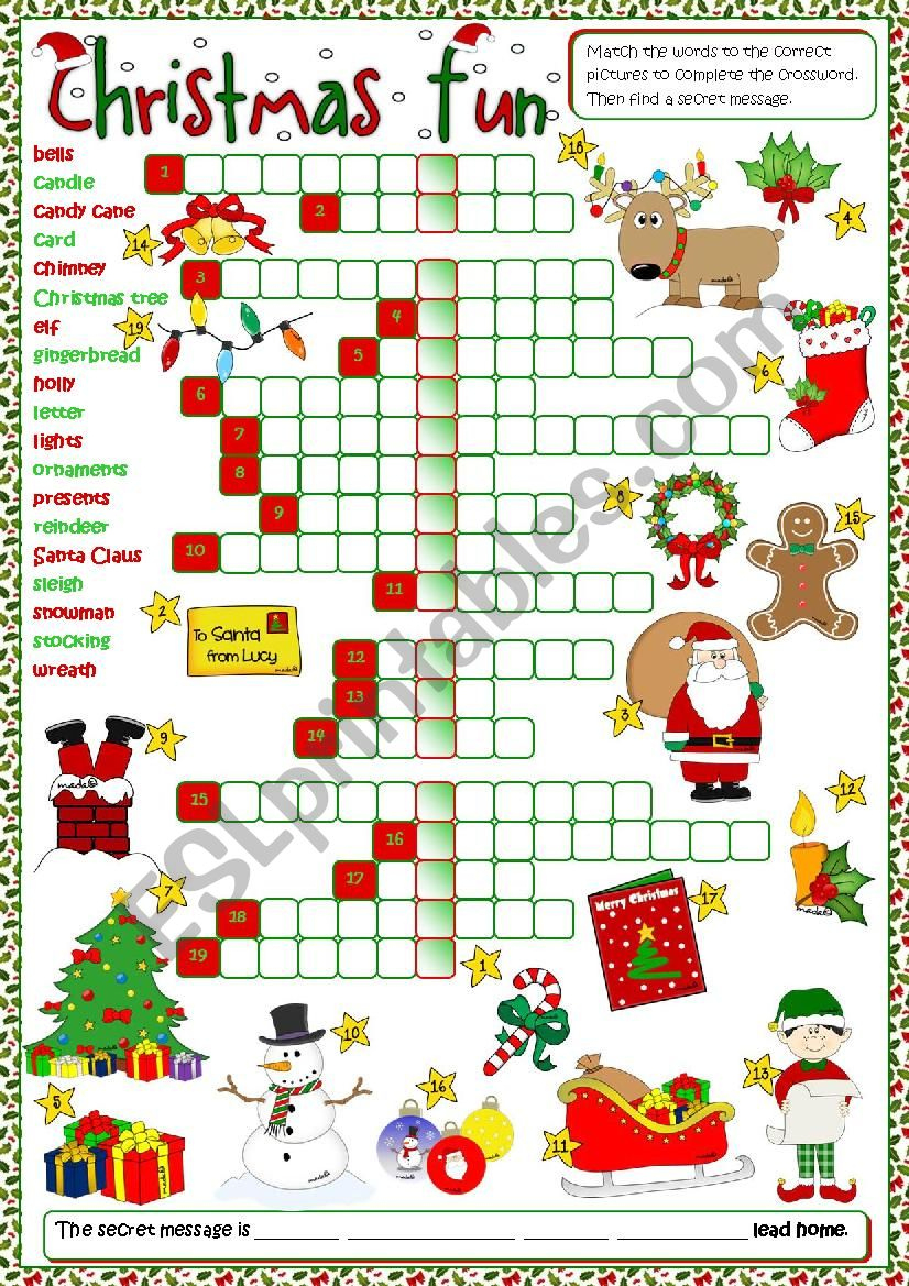 Christmas Fun - Crossword - Esl Worksheetmada_1 with regard to Fun Christmas Crossword Puzzle