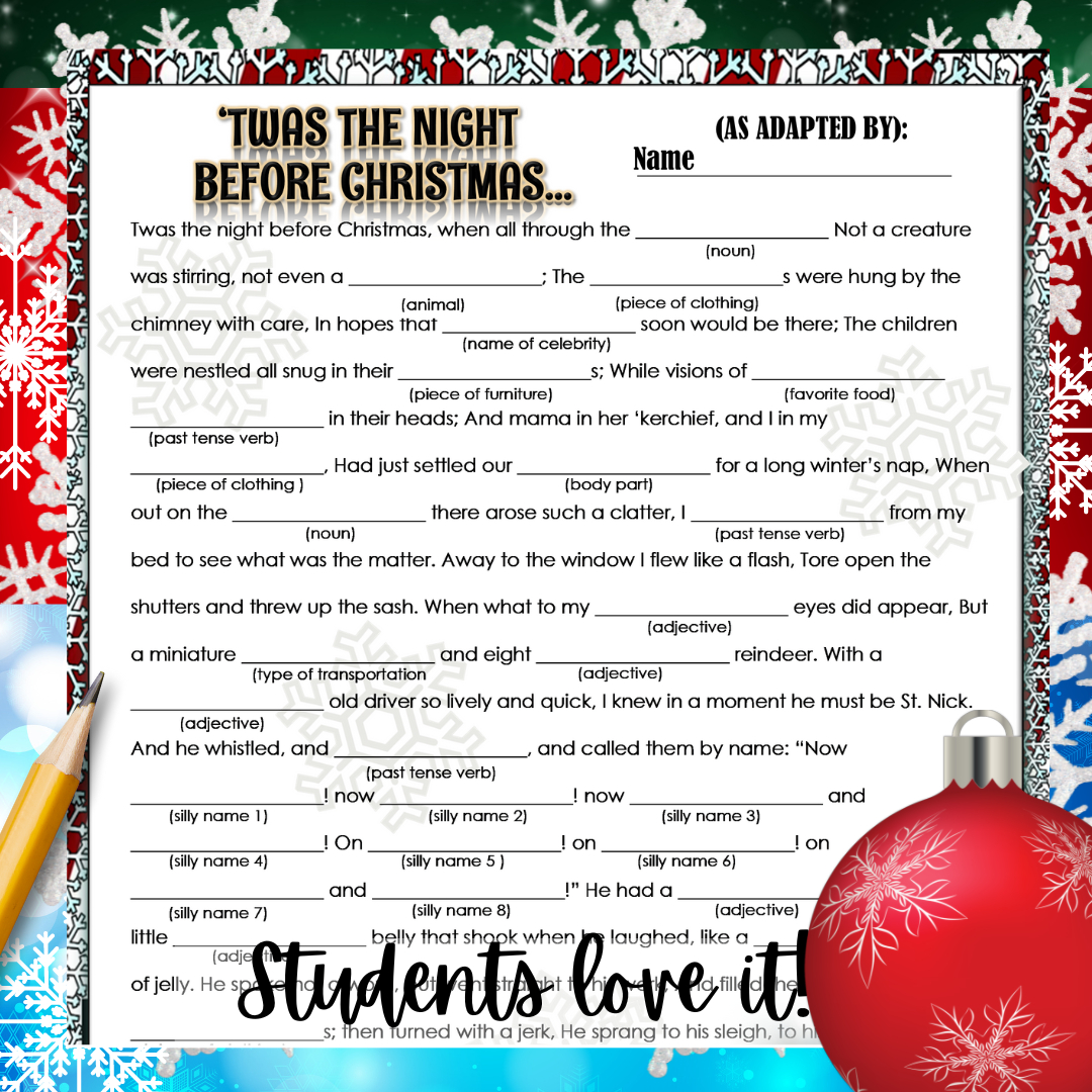 Christmas Holiday Activities For Middle School Ela English: Mad throughout Part Of A Beloved Christmas Poem Crossword