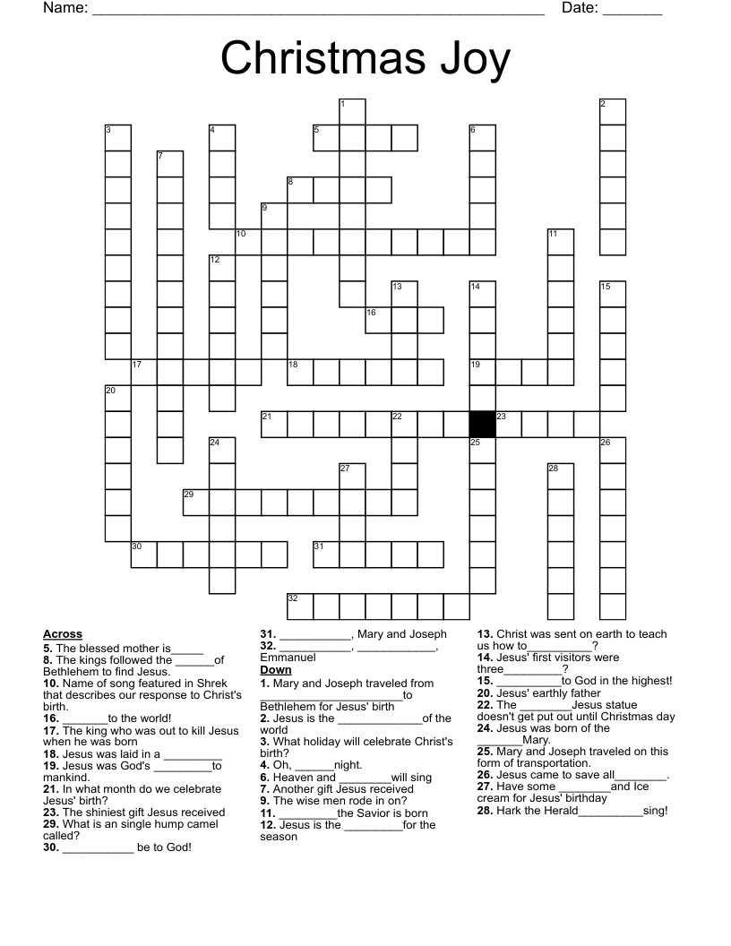 Christmas Joy Crossword - Wordmint with Christmas Joy Crossword Answer Key