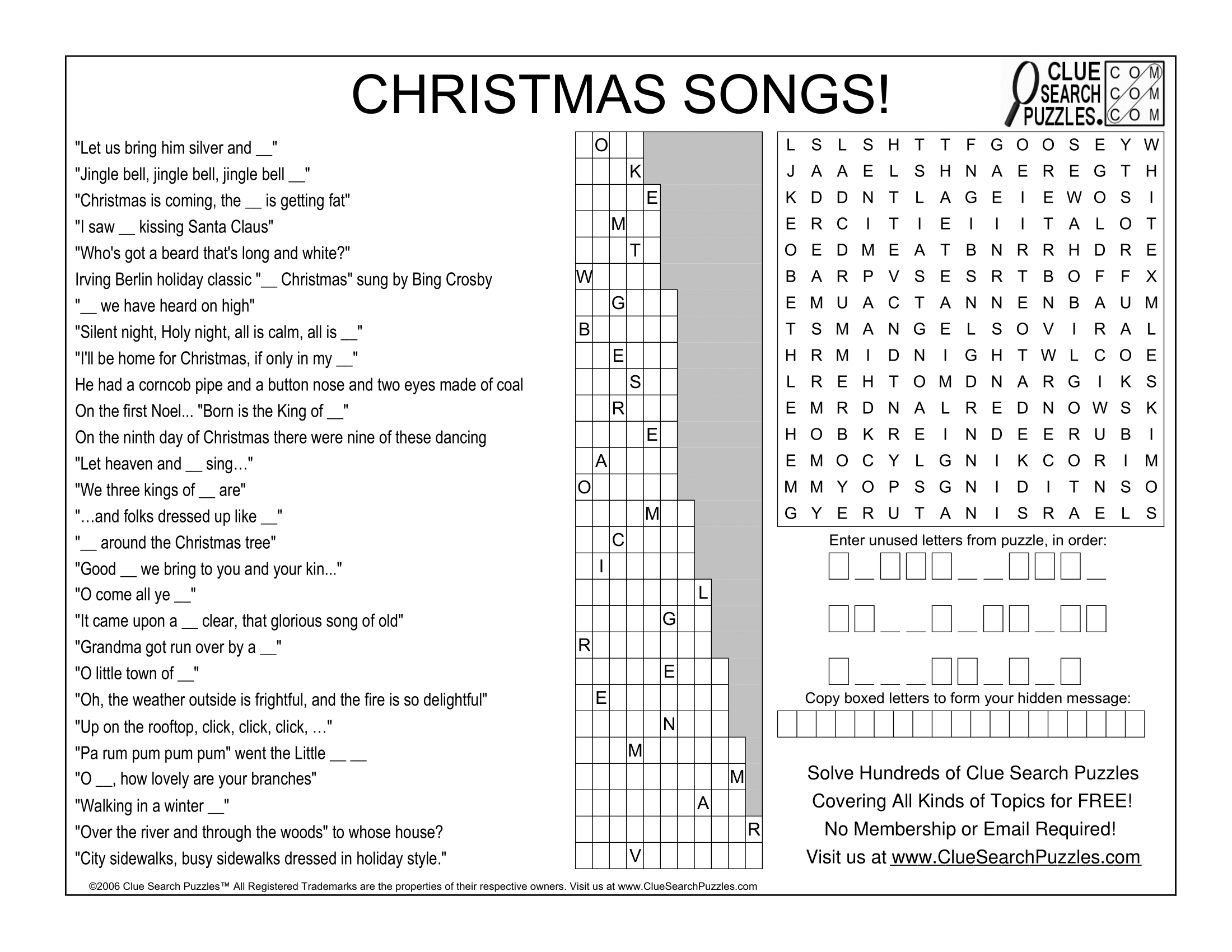Christmas Songs Trivia Quiz pertaining to Christmas Song Crossword Puzzle Answers