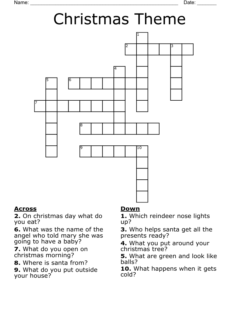 Christmas Theme Crossword - Wordmint for Like Christmas Lights Crossword