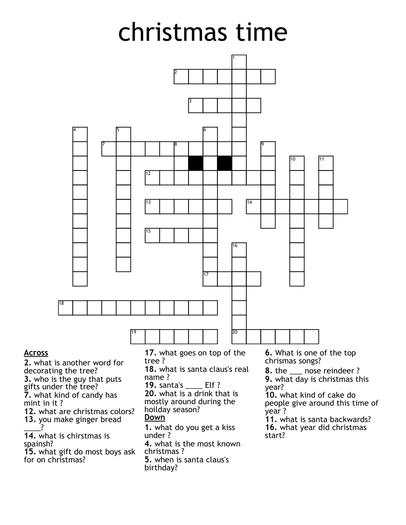 Christmas Time Crossword - Wordmint in Christmas Gifts Crossword Puzzle Answers