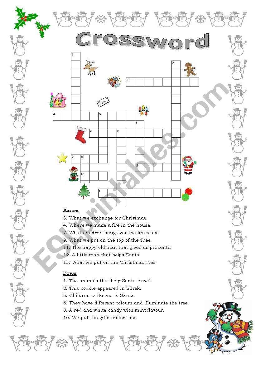 Christmas Vocabulary Crossword - Esl Worksheetpat_Trixa in Christmas Travelers Crossword Clue