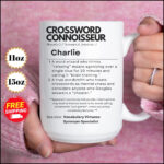 Crossword Connoisseur Mug: Personalized Puzzle Lover Gift   Etsy Regarding Some Gag Christmas Gifts Nyt Crossword Clue