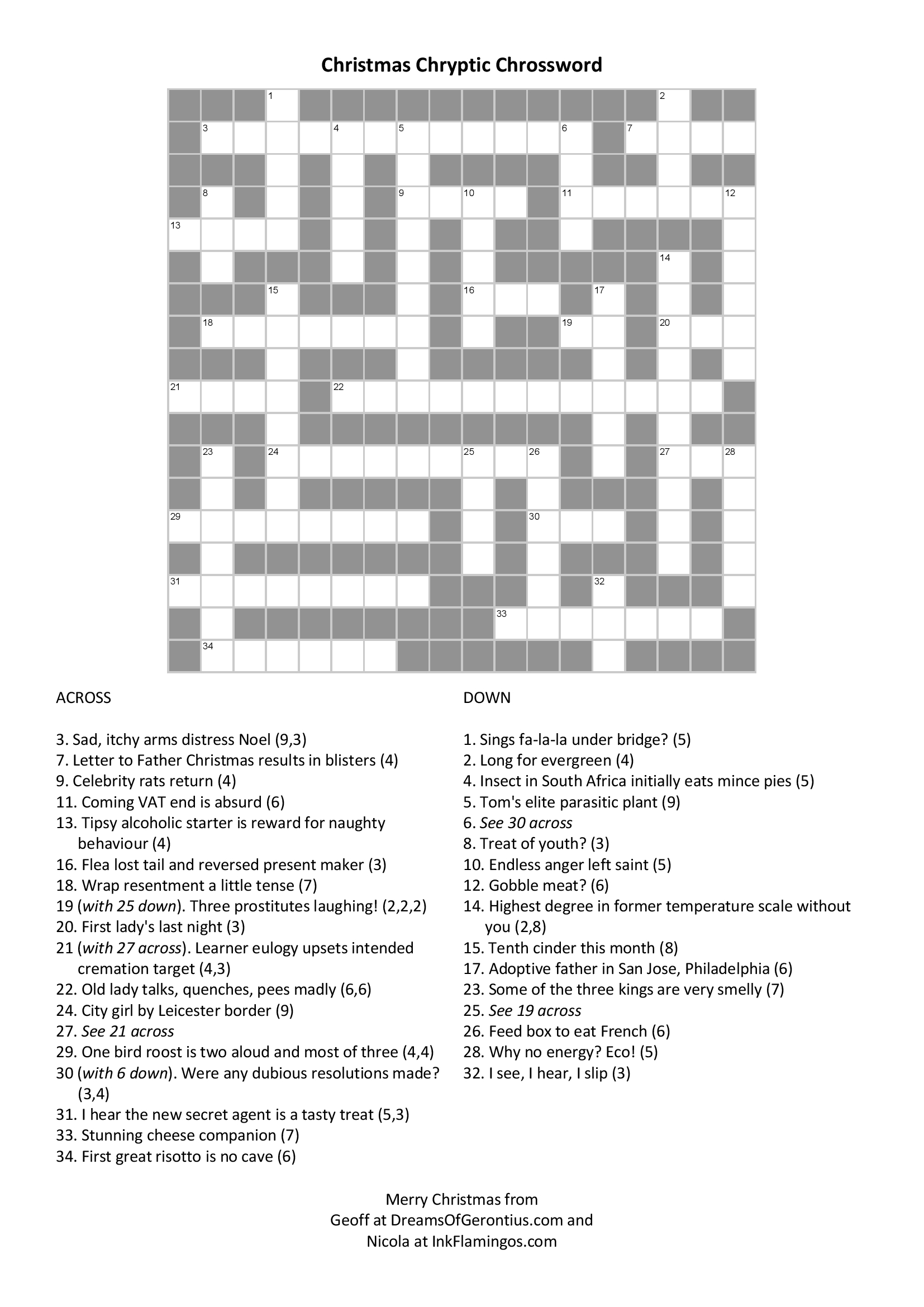 Cryptic Crossword Primer For Christmas – The Dreams Of Gerontius regarding Period Preceding Christmas Crossword Clue