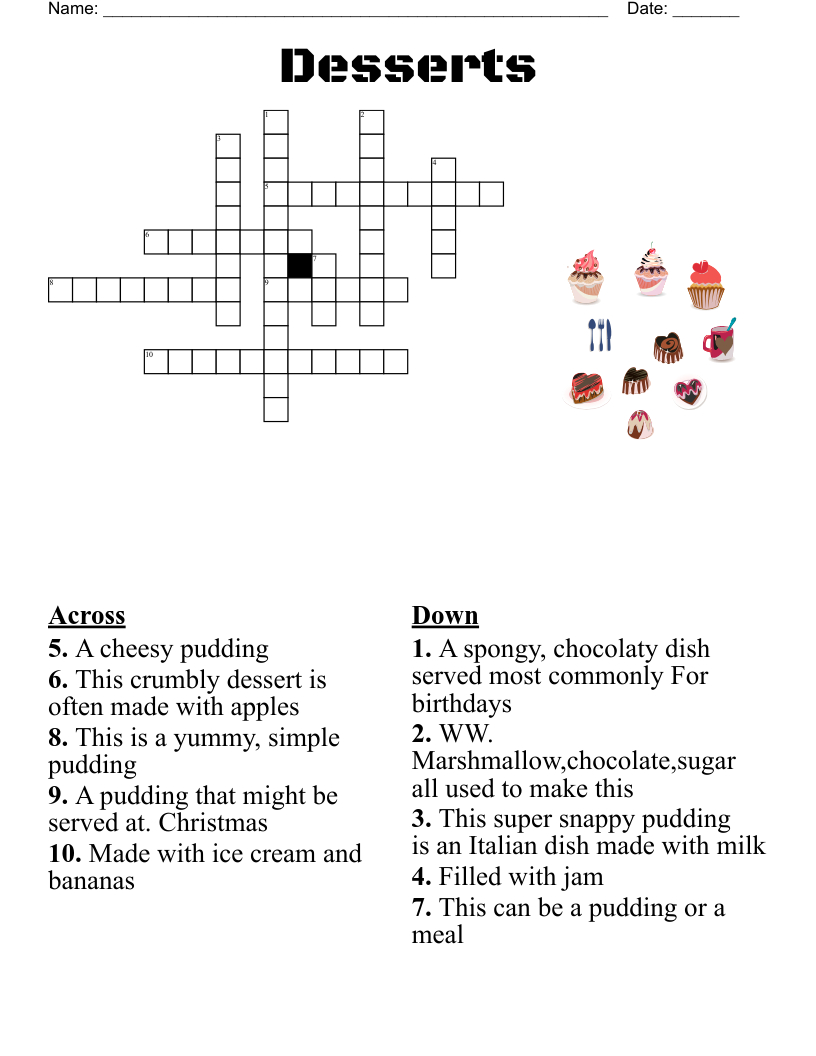 Desserts Crossword - Wordmint inside Popular Christmas Desserts Crossword