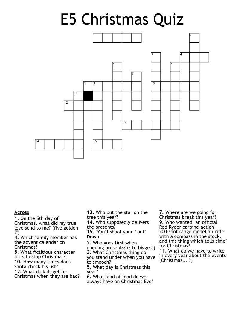 E5 Christmas Quiz Crossword - Wordmint intended for Christmas Photo Action Crossword