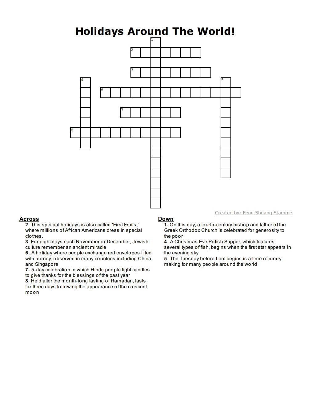 F1 Internantional Students Present Holidays Around The World within Christmas Around the World Crossword