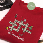 Family Crossword Christmas Embroidered Sweatshirt, Scrabble Within Tiny Bells Added To A Christmas Sweater Crossword
