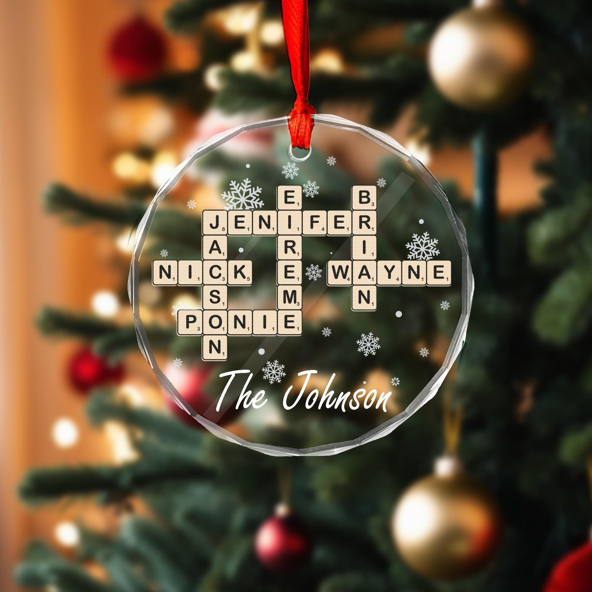 Family Crossword Christmas Ornament, Scrabble Personalized pertaining to Shapes Of Many Christmas Ornaments Crossword Clue
