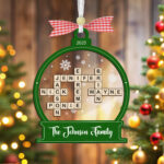 Family Crossword Christmas Ornament, Scrabble Personalized With Christmas Tree Trim Crossword