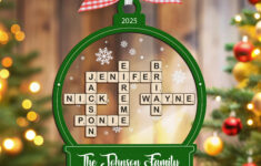 Family Crossword Christmas Ornament, Scrabble Personalized with Christmas Tree Trim Crossword