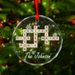 Family Crossword Christmas Ornament, Scrabble Personalized With Shapes Of Many Christmas Ornaments Crossword