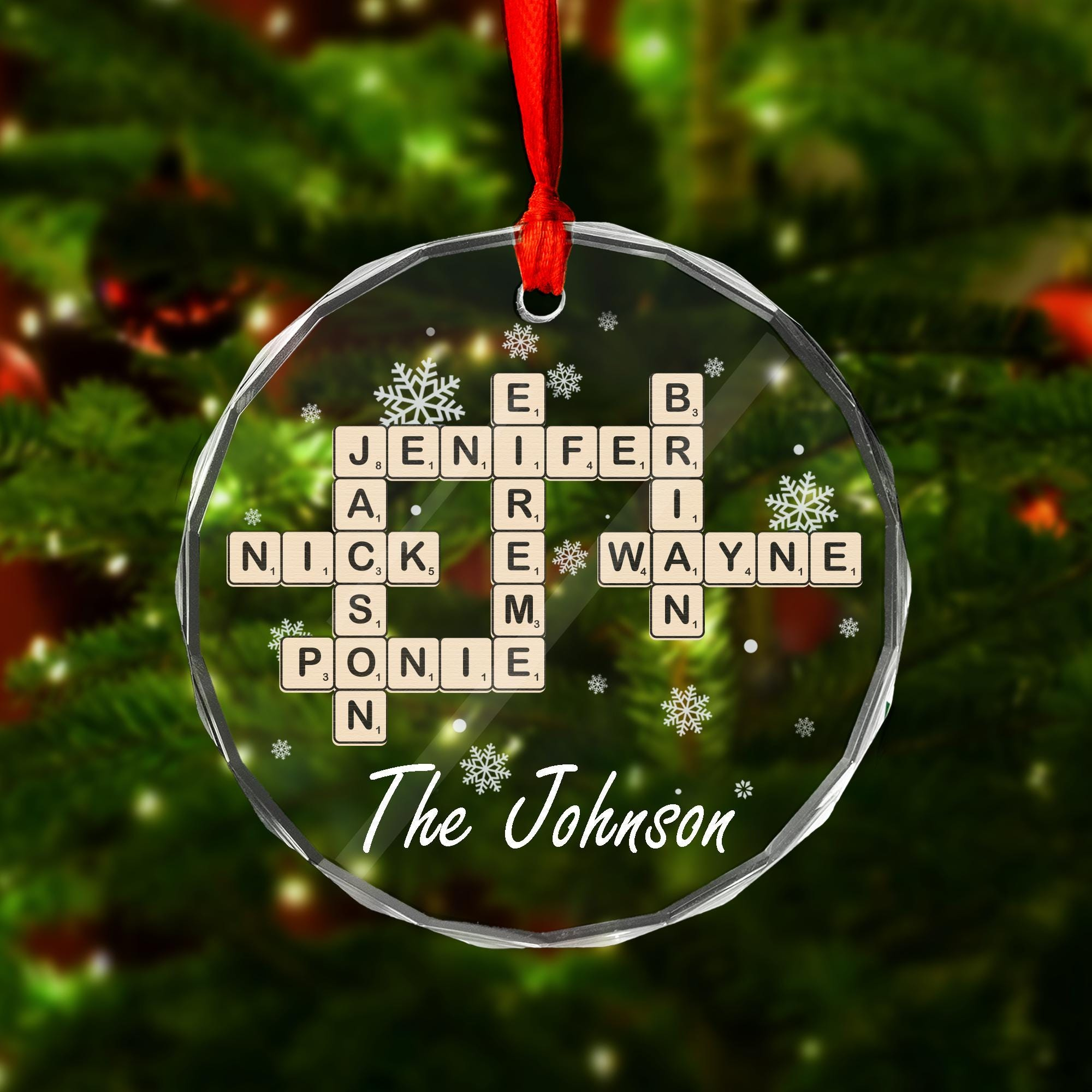 Family Crossword Christmas Ornament, Scrabble Personalized within Shapes Of Many Christmas Ornaments Crossword Clue