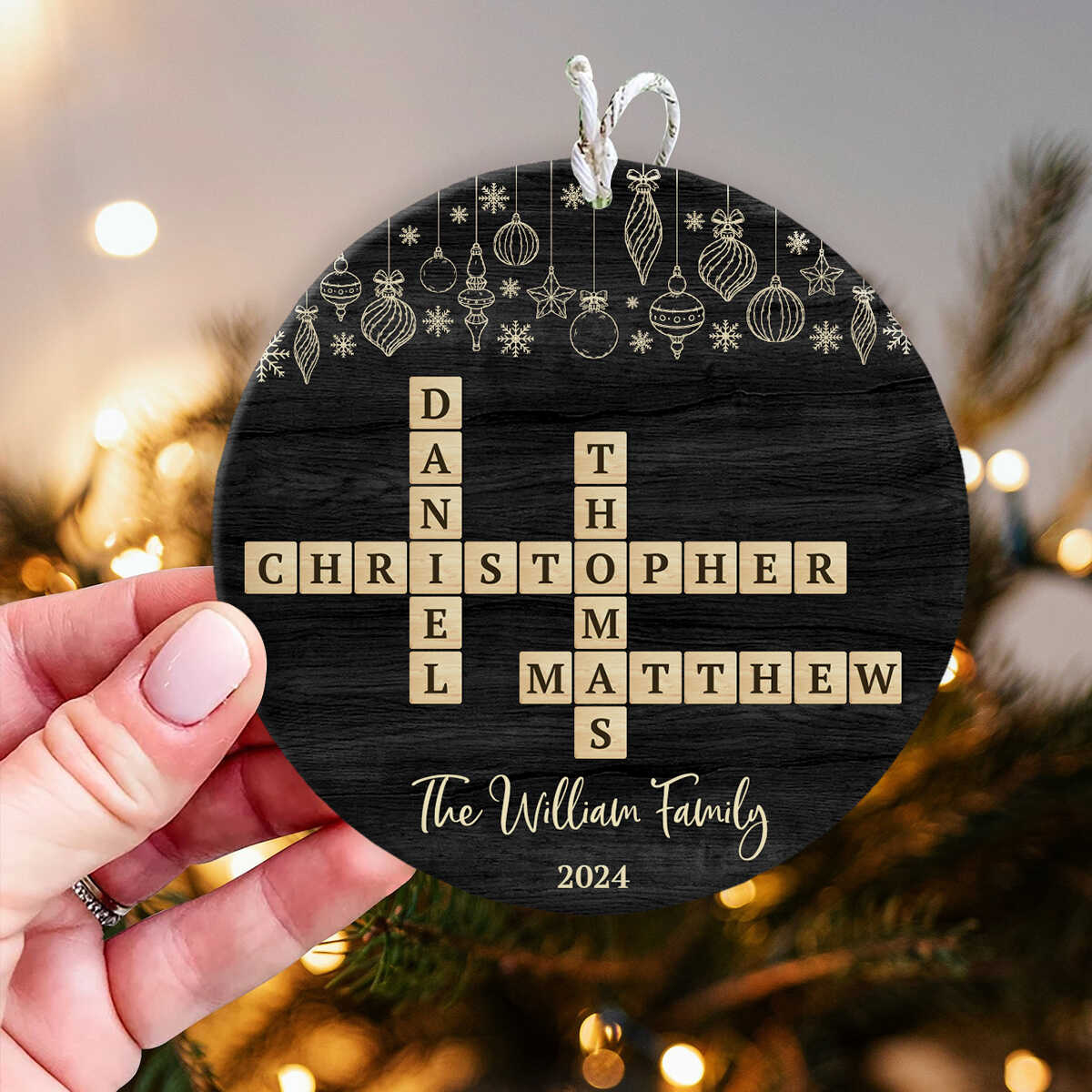 Family Crossword Puzzle Ornament, Custom Family Member Name with Popular Christmas Ornament For One Crossword Clue