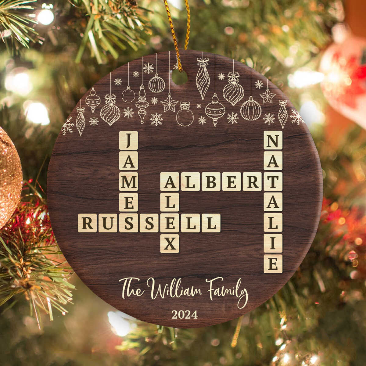 Family Crossword Puzzle Ornament, Custom Family Member Name with regard to Popular Christmas Ornament For One Crossword Clue